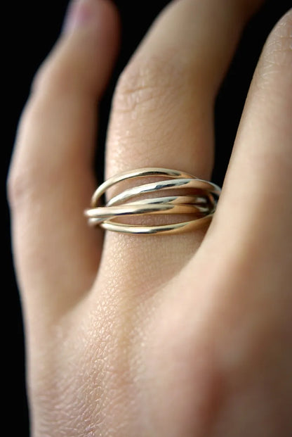 Thin Interlocking Set of 5 Rings, Mixed Metals