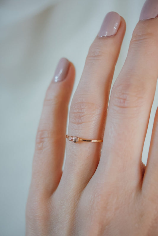 Double Pebble Ring, Solid 14K Rose Gold