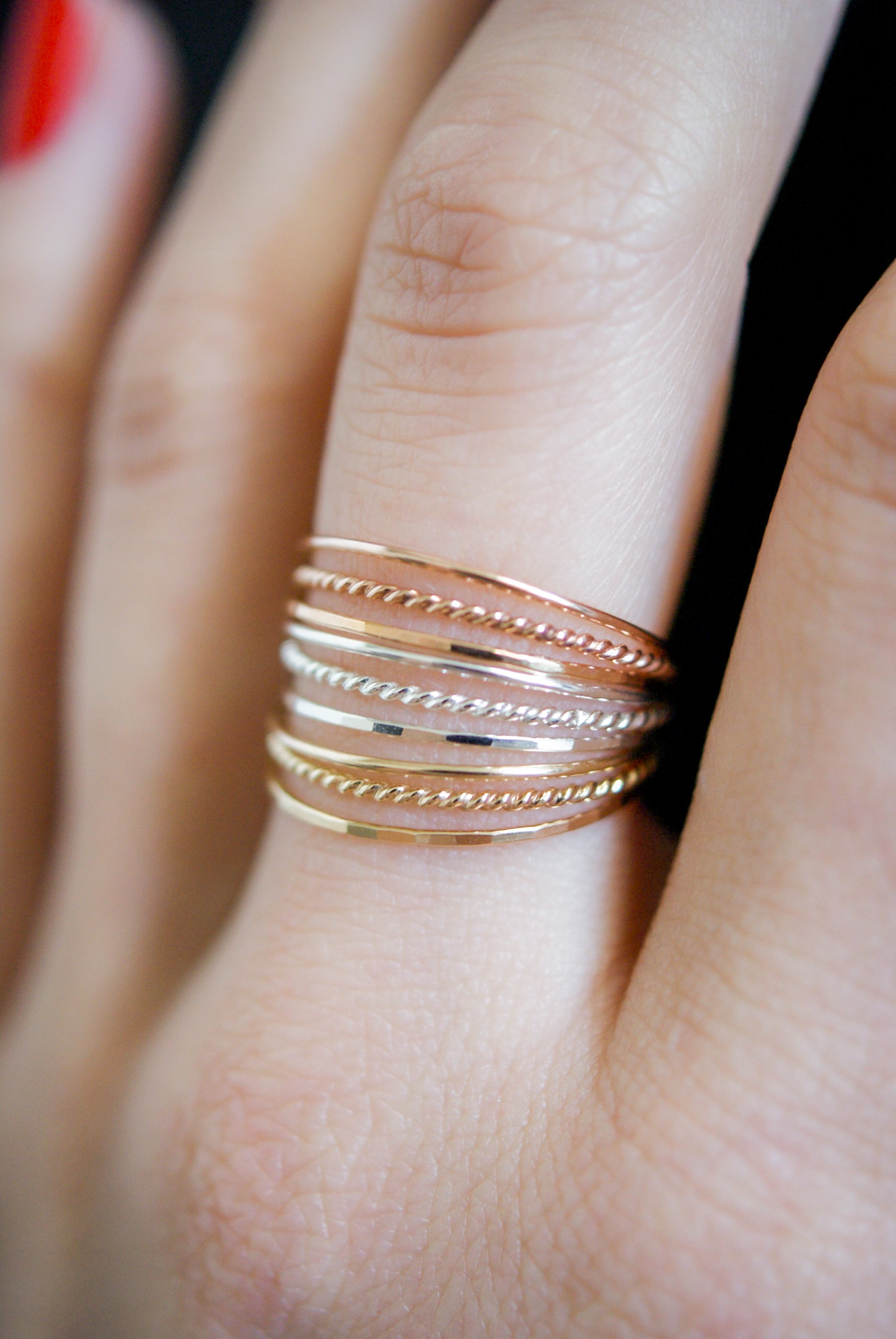 Thin stackable rose gold on sale rings