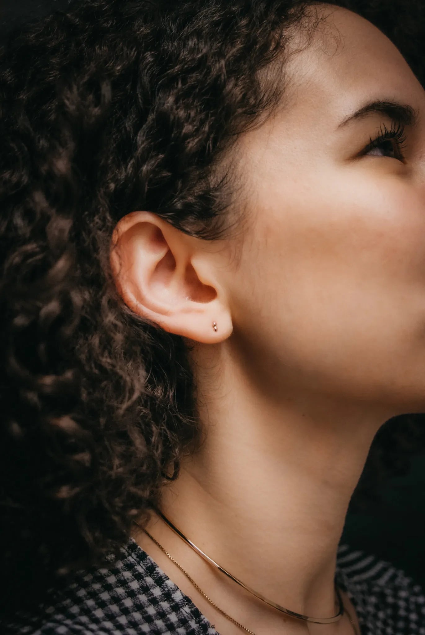 Tiny Bead Bar Stud Earrings in Solid Gold