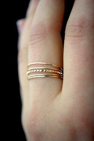 The Minimal Lined Set of 5 Stacking Rings, Gold Fill, Rose Gold Fill o ...