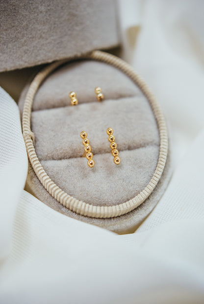 Tiny Bead Bar Stud Earrings in Solid Gold