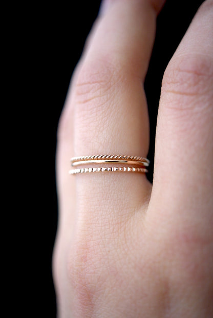 Mixed Texture Set of 3 Stacking Rings, Gold Fill, Rose Gold Fill or Sterling Silver
