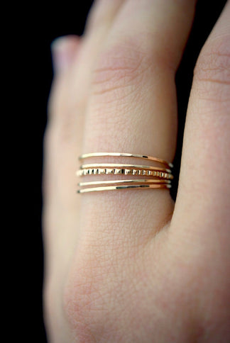 The Minimal Lined Set of 5 Stacking Rings, Gold Fill, Rose Gold Fill o ...