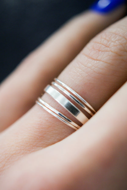 Mirrored Ultra Thin Set of 5 Stacking Rings, Gold Fill, Rose Gold Fill or Sterling Silver