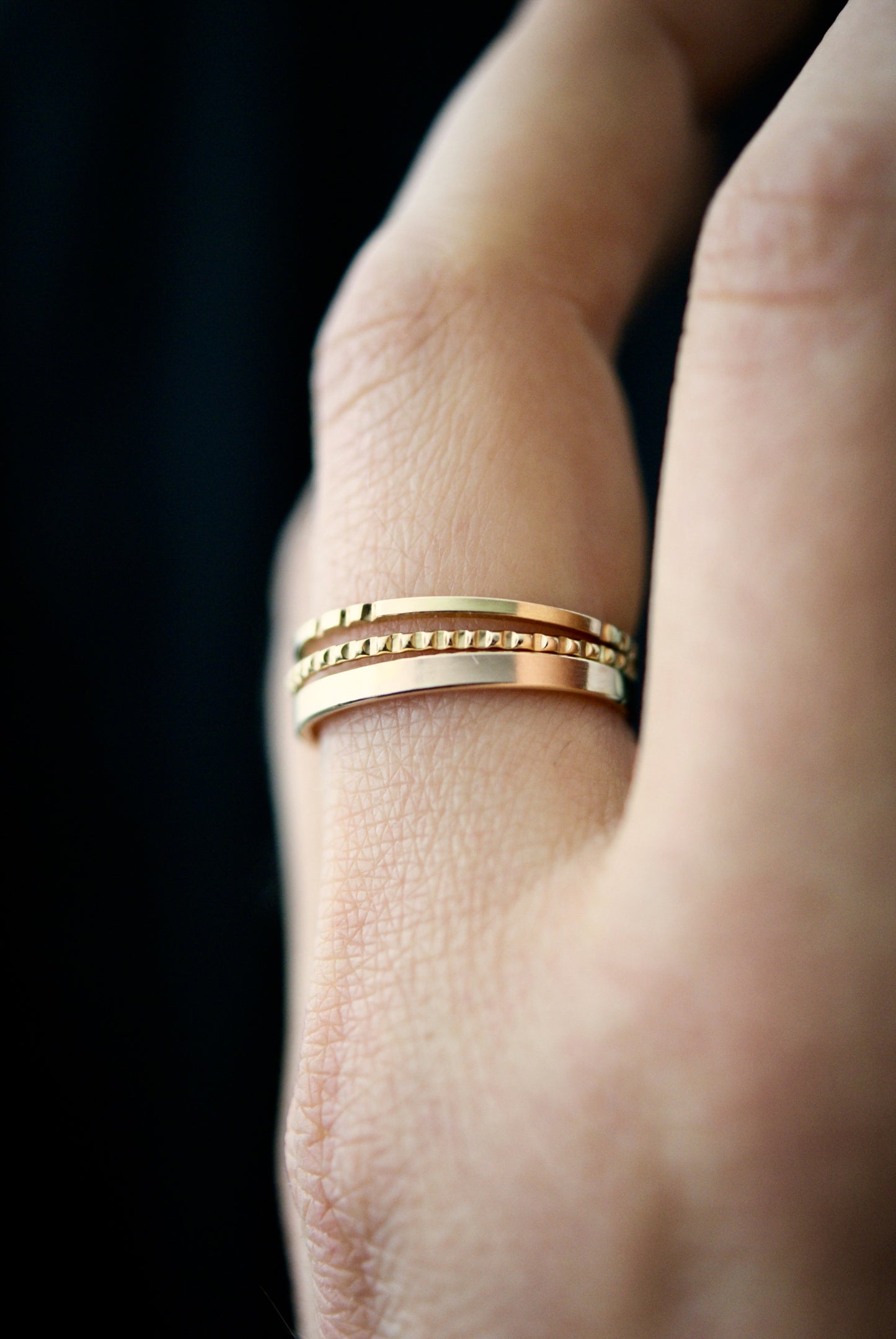 Mirror Square Lined Set of 3 Stacking Rings, Gold Fill, Rose Gold Fill or Sterling Silver