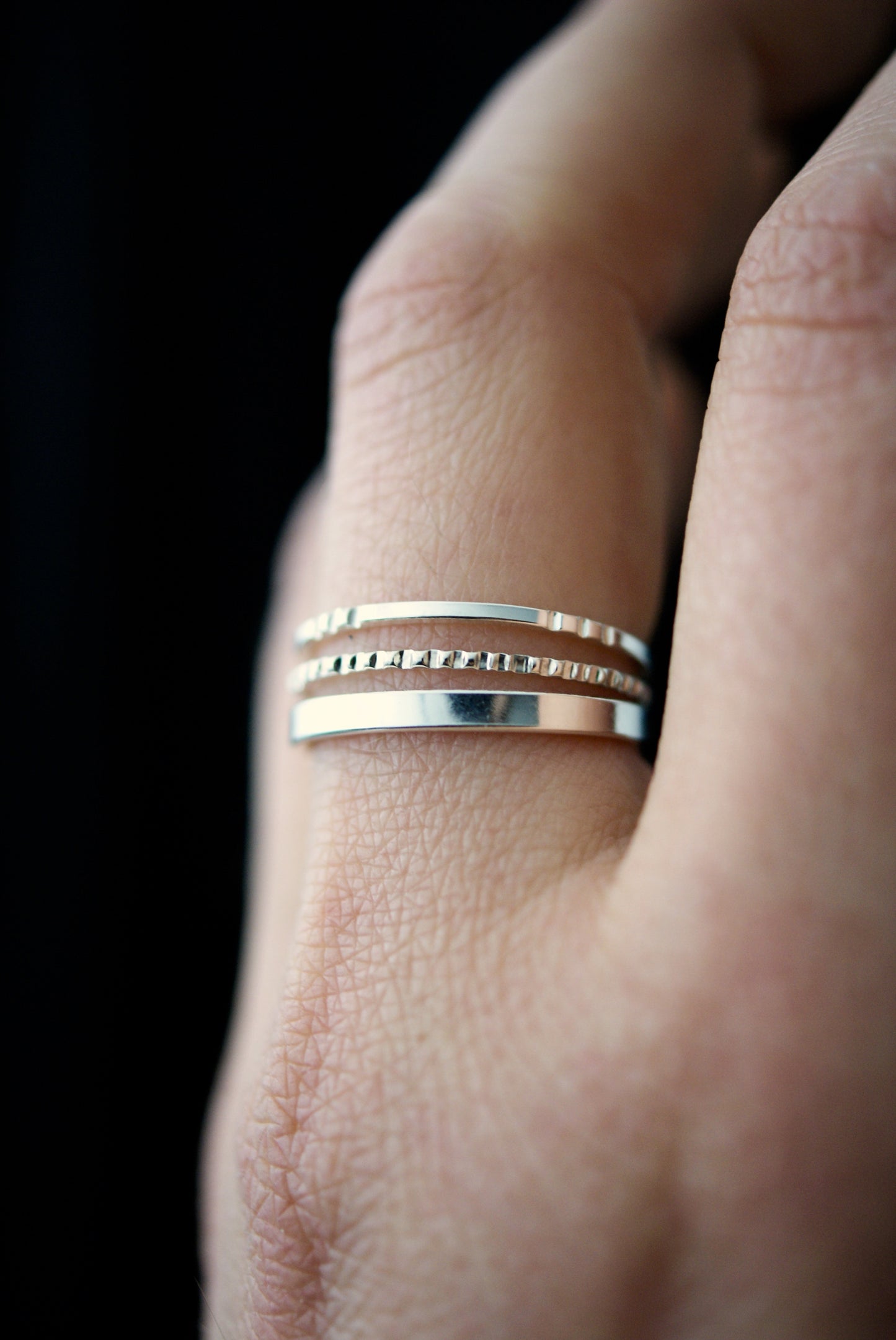Mirror Square Lined Set of 3 Stacking Rings, Gold Fill, Rose Gold Fill or Sterling Silver