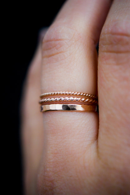 Extra Thick Twist Set of 3 Stacking Rings, Gold Fill, Rose Gold Fill or Sterling Silver