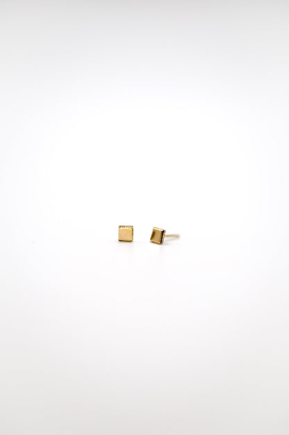 Square Mirror Flat Back Stud Earring, Solid Gold or Rose Gold