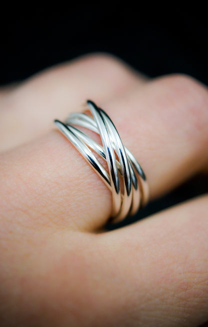 Thin Interlocking Set of 6 Rings, Sterling Silver