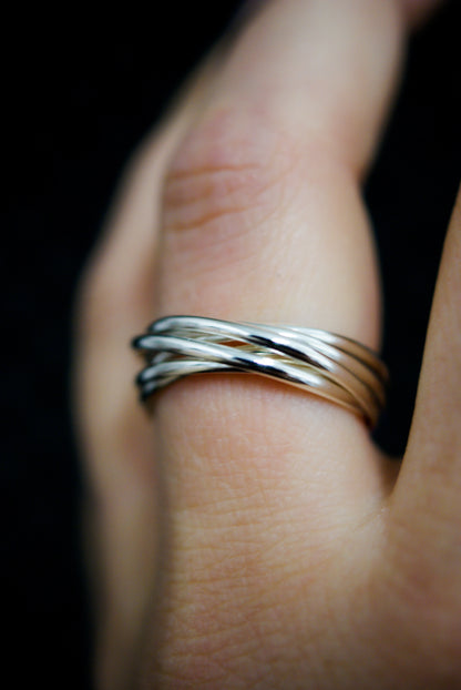 Thin Interlocking Set of 6 Rings, Sterling Silver