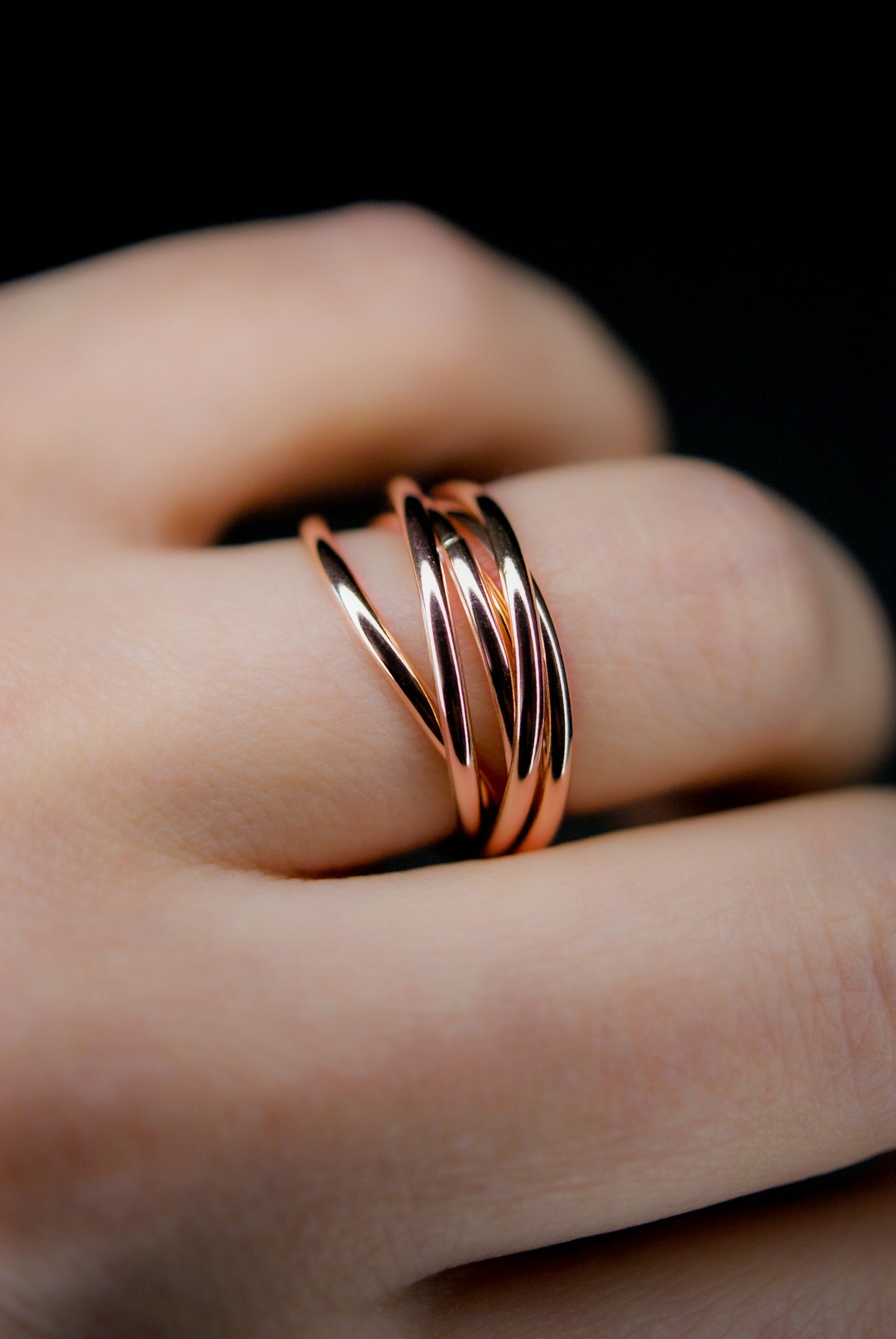 Thin Interlocking Set of 6 Rings, 14K Rose Gold Fill