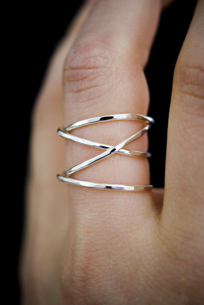 Large, Thick, Silver, Hammered Wraparound Ring by Hannah Naomi