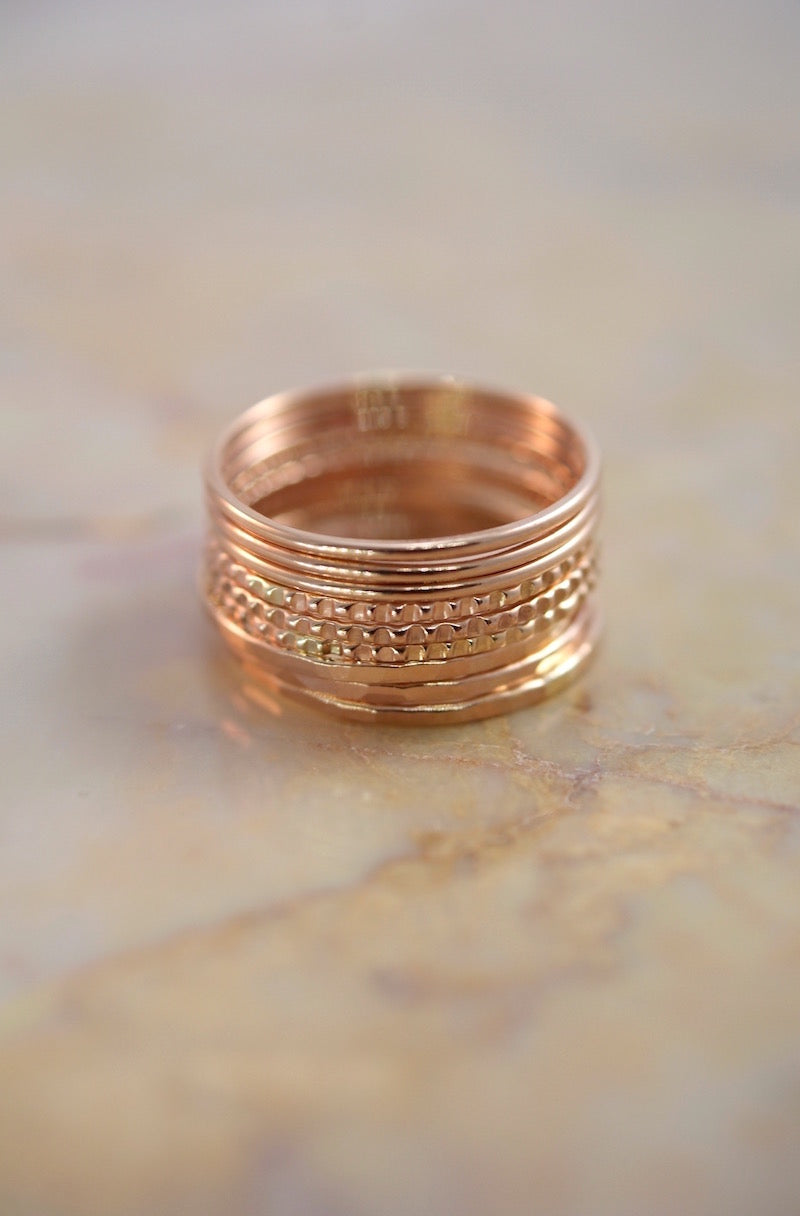 Medium Thick Lined Set of 9 Stacking Rings, Gold Fill, Rose Gold Fill or Sterling Silver