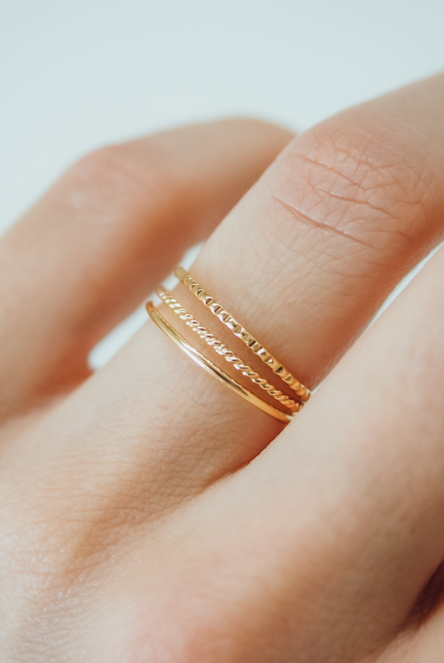 Mixed Texture Set of 3 Stacking Rings, Gold Fill, Rose Gold Fill or Sterling Silver
