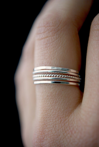 The Classic Twist Set of 5 Stacking Rings, Gold Fill, Rose Gold Fill or Sterling Silver