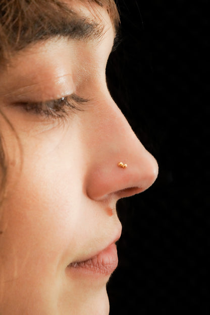 Tiny Bead Nose Stud, Solid 14K Gold