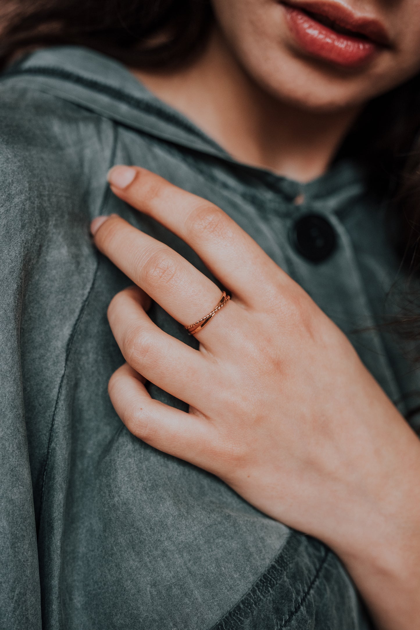 Twist Interlocking Set of 2 Rings, 14K Rose Gold Fill