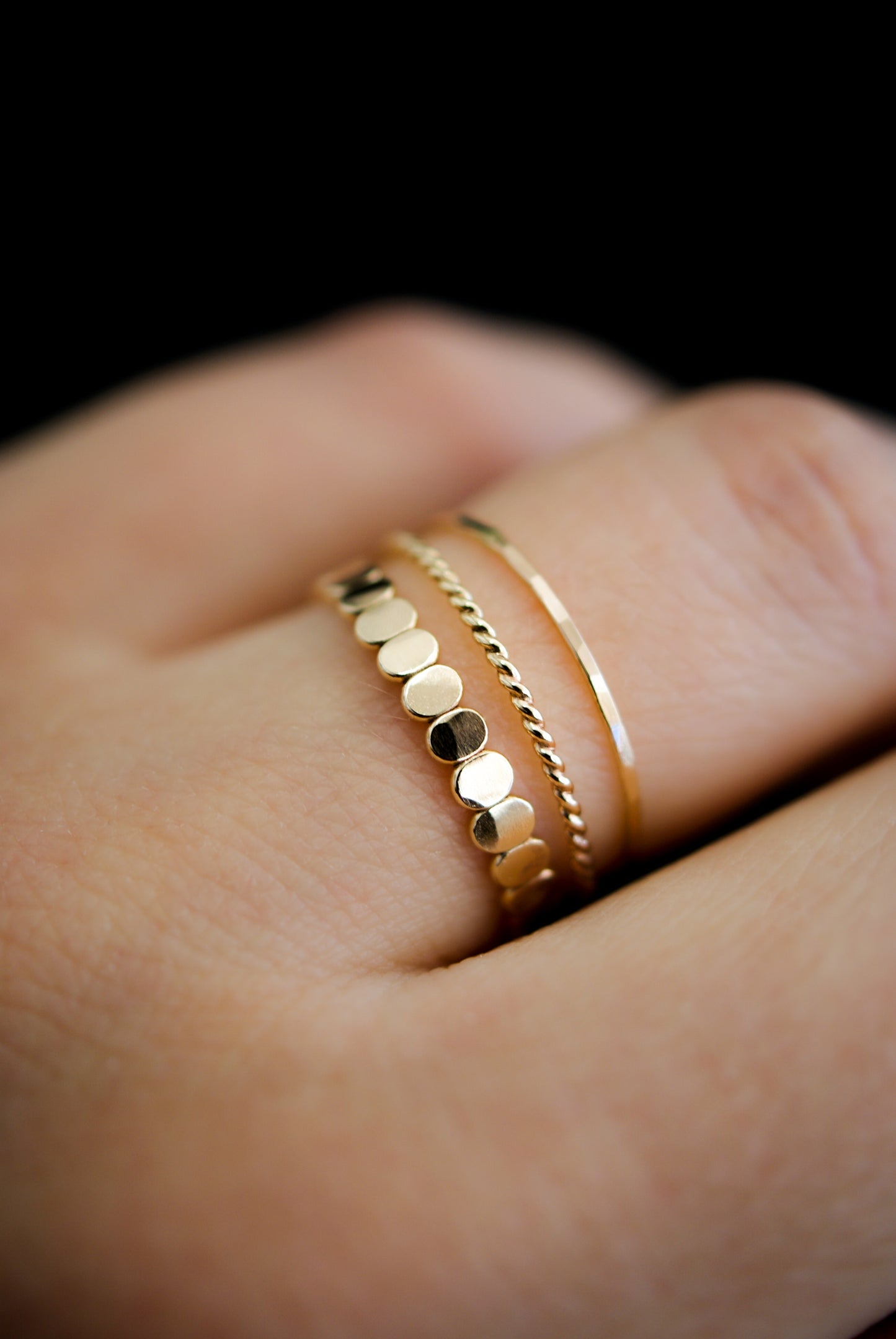Bead & Twist Mixed Texture Set of 3 Stacking Rings, Gold Fill, Rose Gold Fill or Sterling Silver