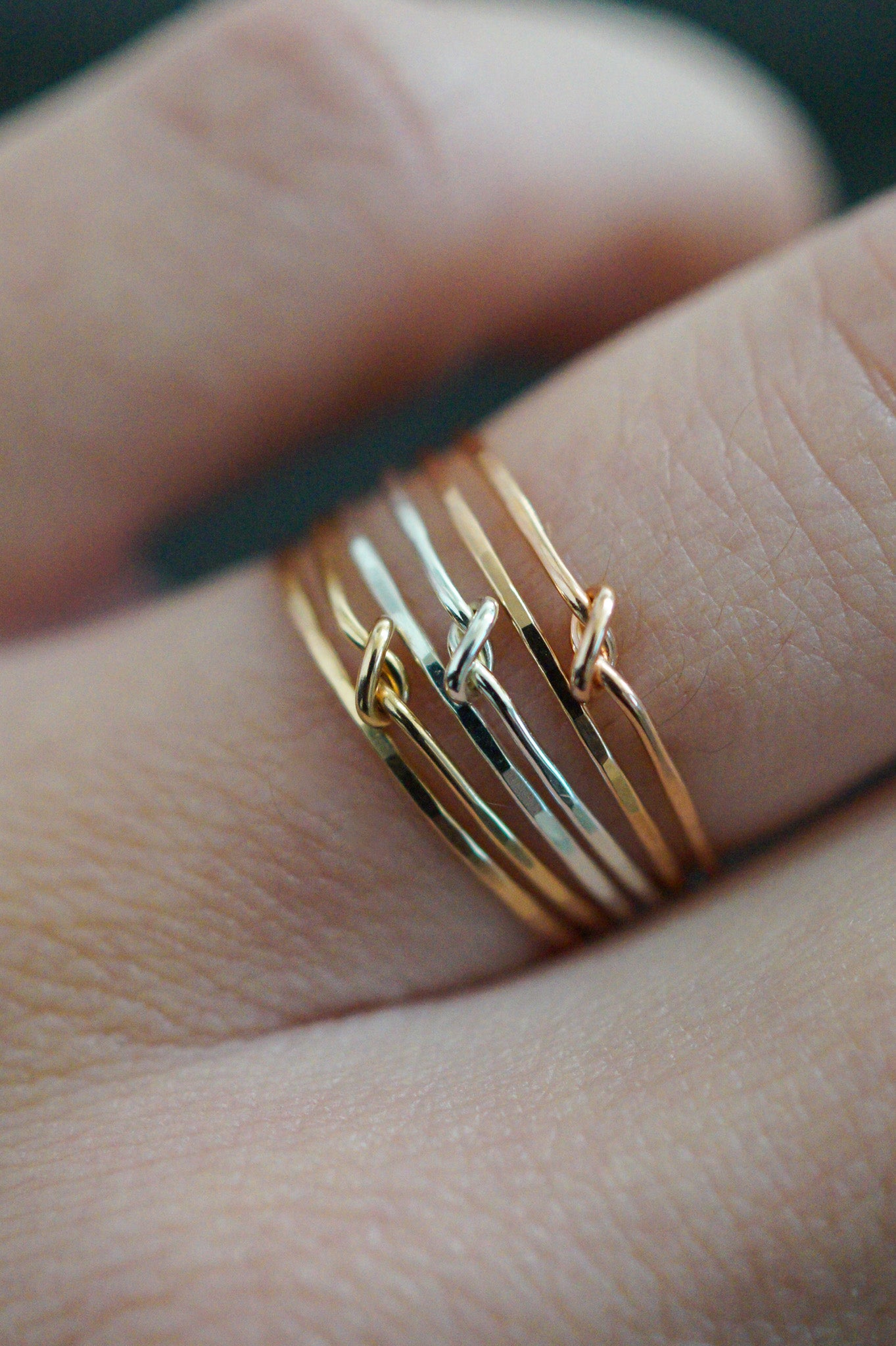 Thin Knot Set of 2 Stacking Rings, Gold Fill, Rose Gold Fill or Sterling Silver