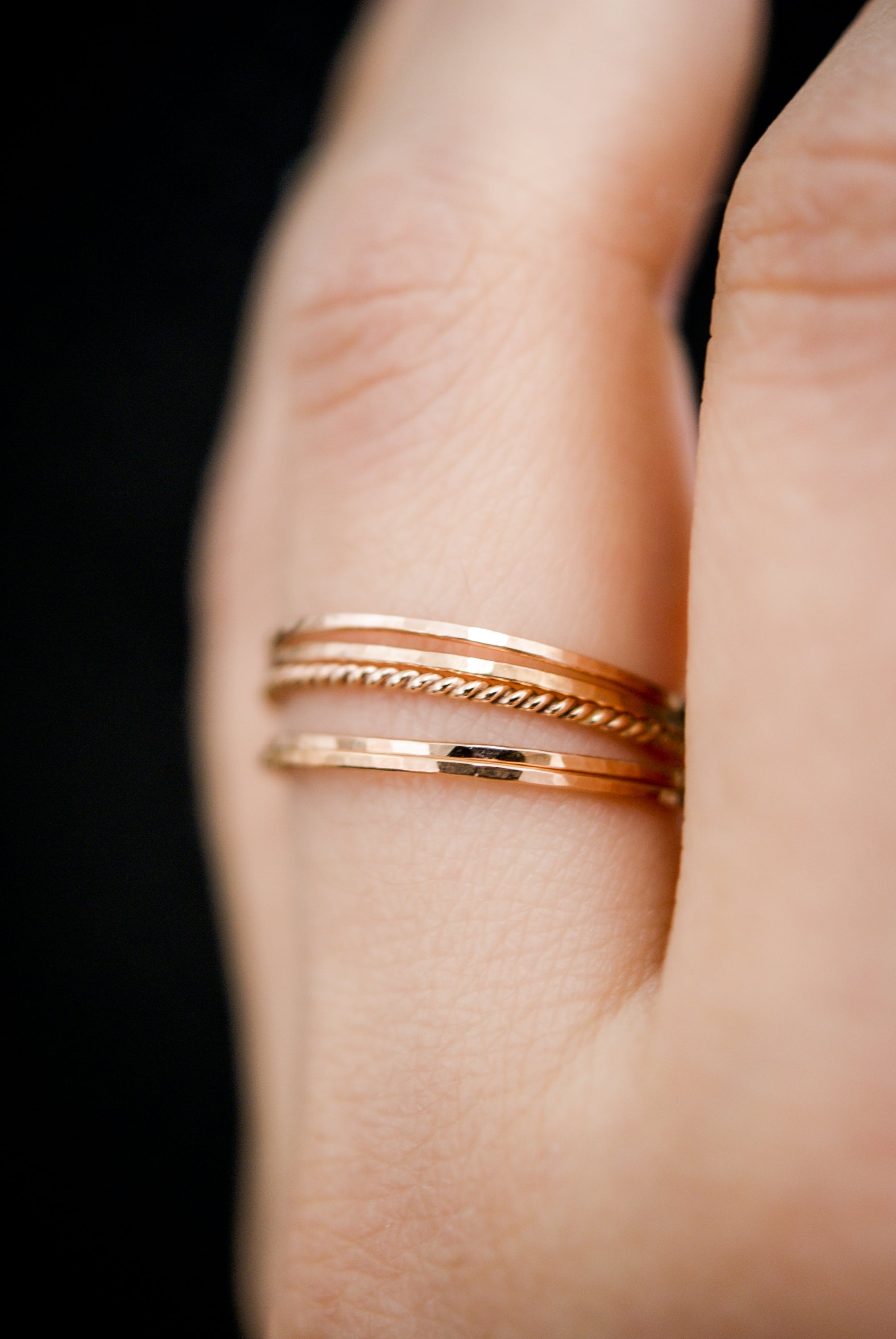 Ultra Thin Twist Set of 5 Stacking Rings, Gold Fill, Rose Gold