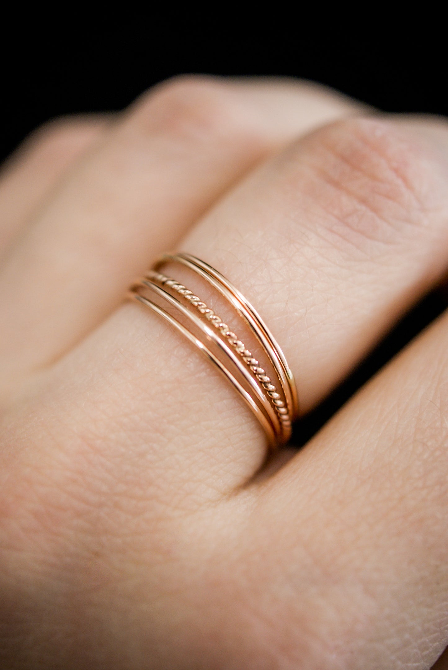 Ultra Thin Twist Set of 5 Stacking Rings, Gold Fill, Rose Gold Fill or Sterling Silver