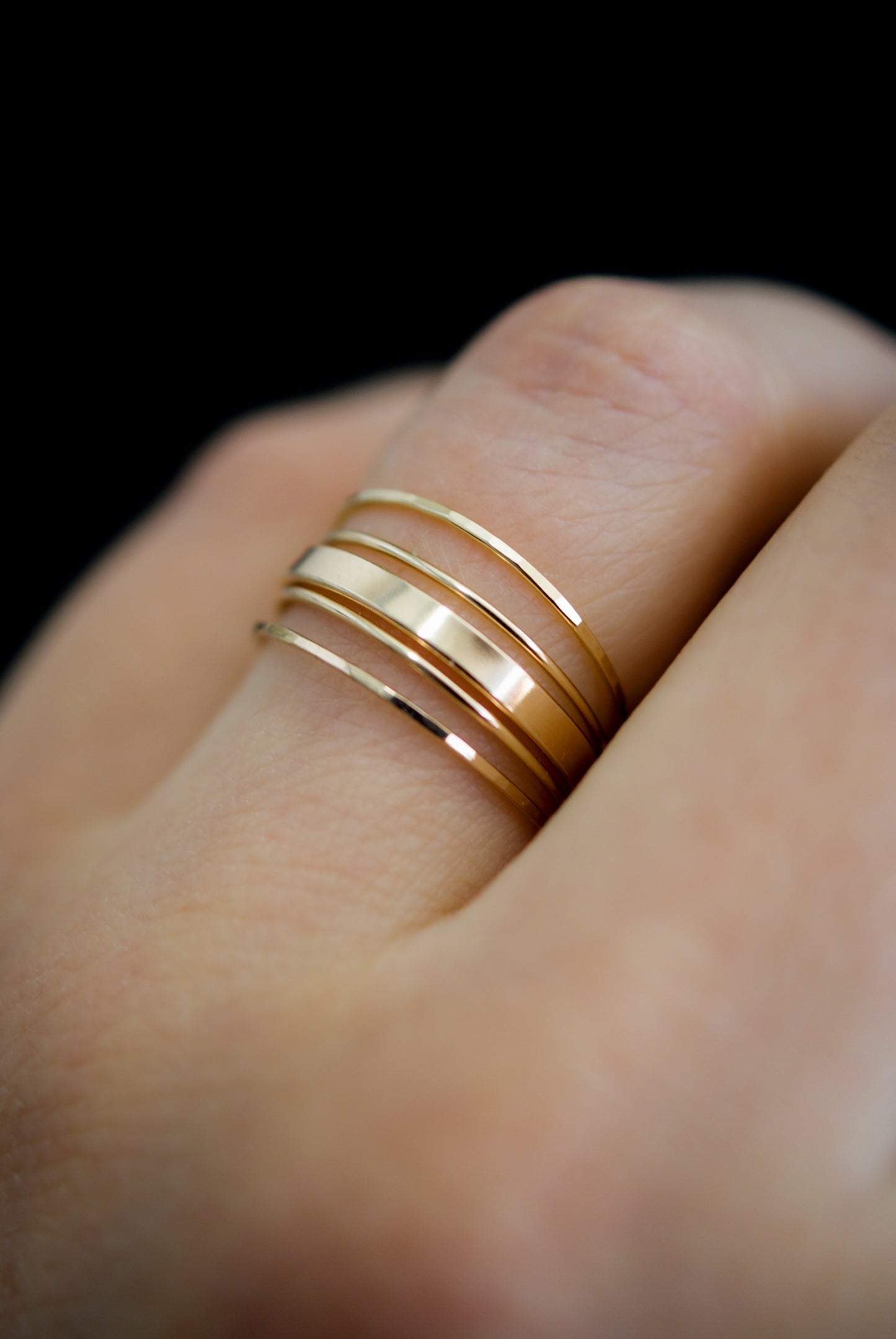 Mirrored Ultra Thin Set of 5 Stacking Rings, Gold Fill, Rose Gold Fill or Sterling Silver