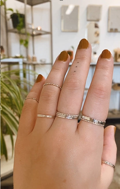 Thick Beaded Chain Ring, Sterling Silver