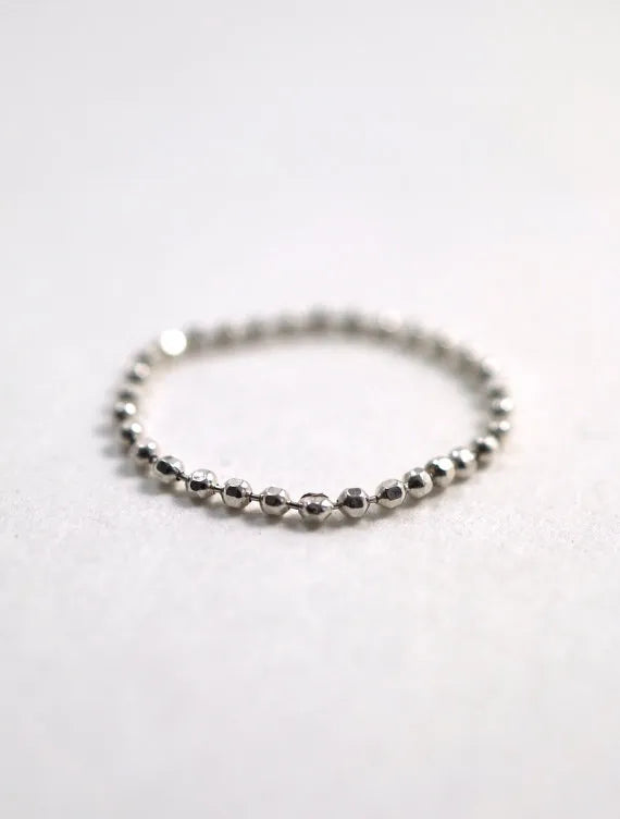 Thick Beaded Chain Ring, Sterling Silver
