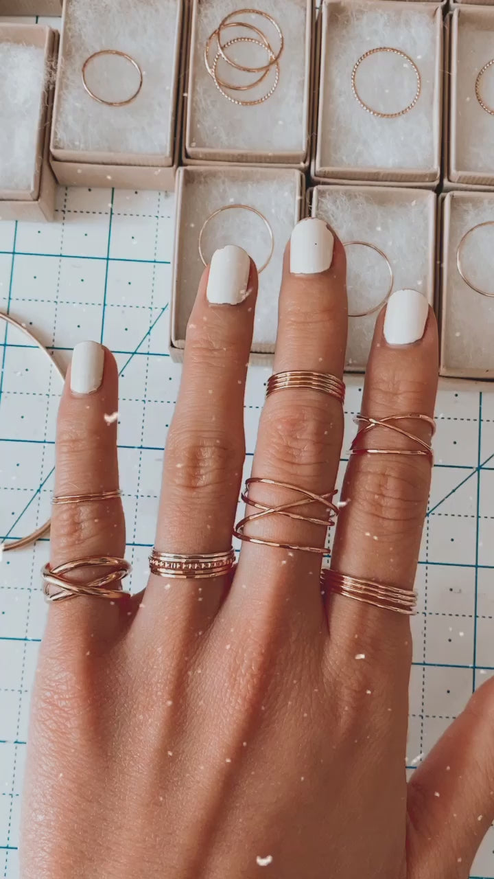 The Minimal Lined Set of 5 Stacking Rings, Gold Fill, Rose Gold 