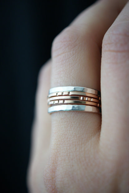 Square Lined Set of 5 Stacking Rings, Gold Fill, Rose Gold Fill or Sterling Silver