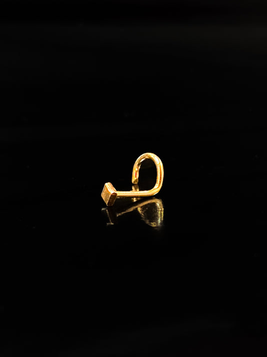 Square Mirror Nose Stud, Solid 14K Gold