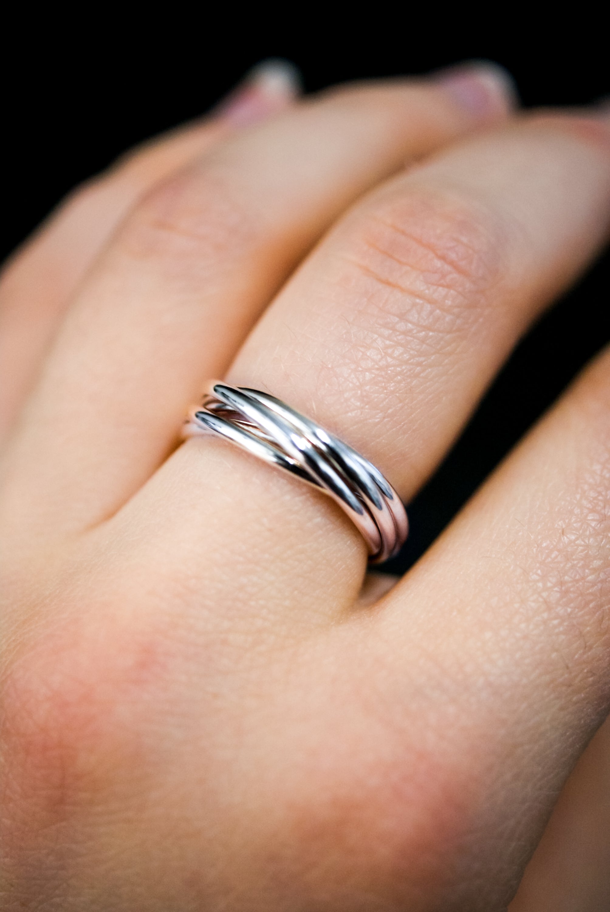 Thin Interlocking Set of 5 Rings, Sterling Silver