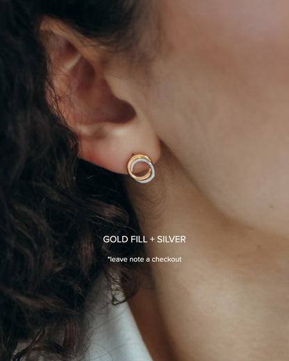 Interlocking Stud Earrings, Gold Fill, Rose Gold Fill or Sterling Silver