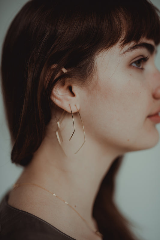 Mini Diamond Open Hoop Earrings, Gold Fill, Rose Gold Fill, or Sterling Silver