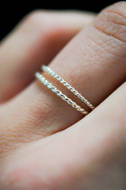 Thick & Thin Twist Set of 2 Stacking Rings in Gold Fill, Rose Gold Fill or Sterling Silver