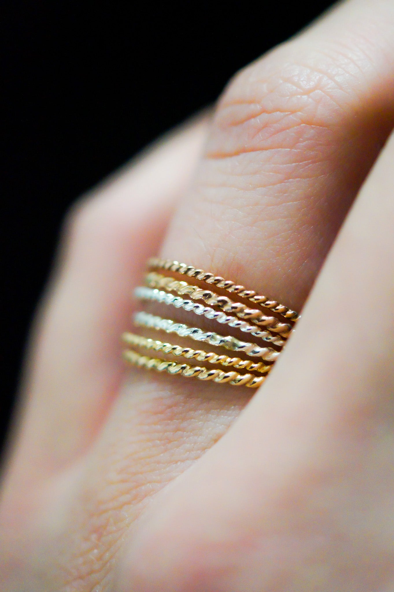 Thick & Thin Twist Set of 2 Stacking Rings in Gold Fill, Rose Gold Fill or Sterling Silver