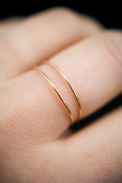 Hammered Ultra Thin Ring, Solid 14K Gold